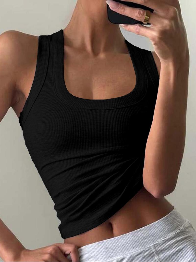 Women's Casual Slim-Fit Plain Tank Top, Summer Lightweight Fabric Ribbed Knit Vest, Versatile Layering Piece
