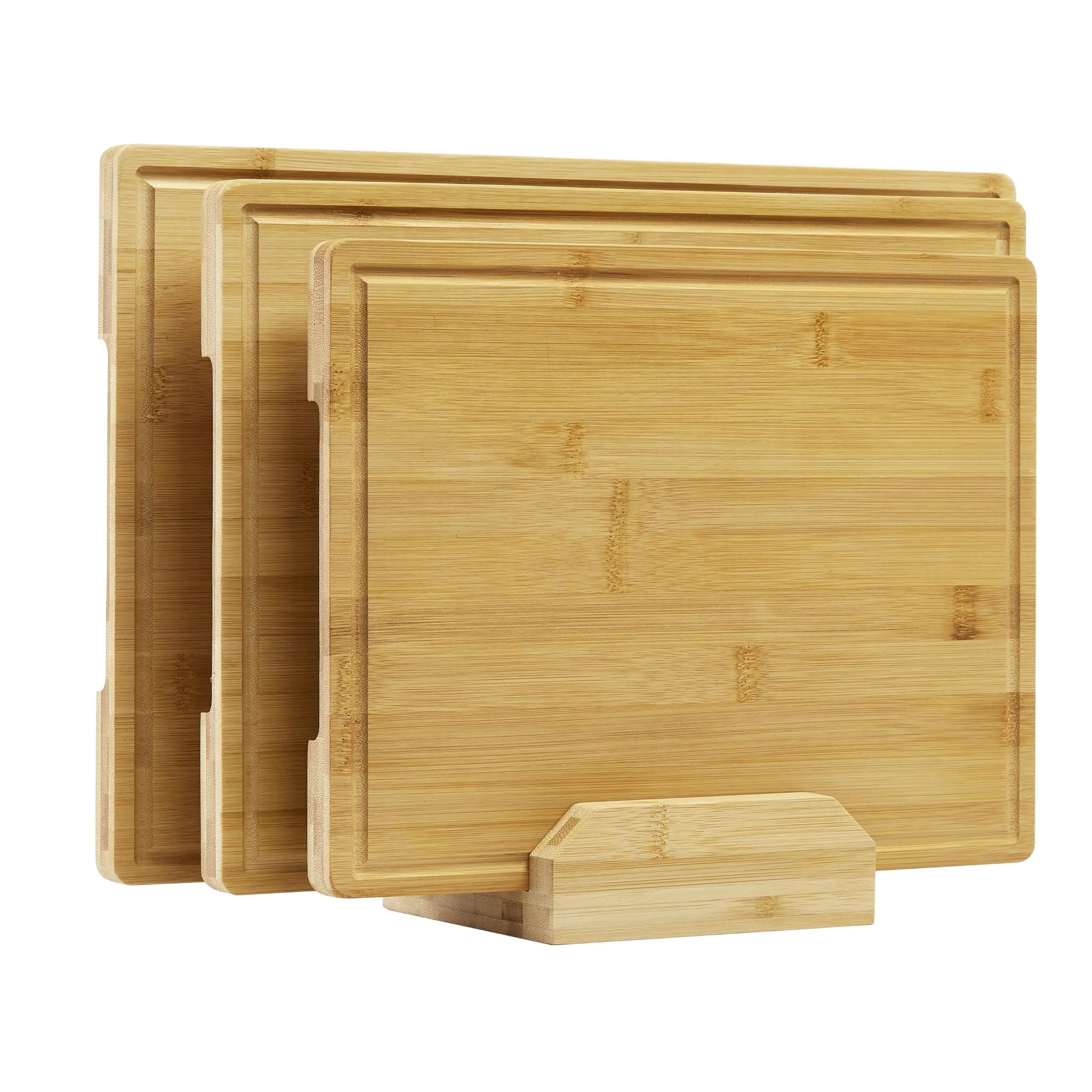 3-Piece Bamboo Cutting Board Set with Holder - Durable, Eco-Friendly Kitchenware Essential for Efficient Food Preparation and Organized Storage (3-Piece Cutting Boards for Meal Prep Needs), Three