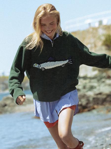 Women's Fashion Vintage Print Round Neck Long Sleeve Pullover Sweater, Loose Fit Casual Knitwear for Fall & Winter Seasons