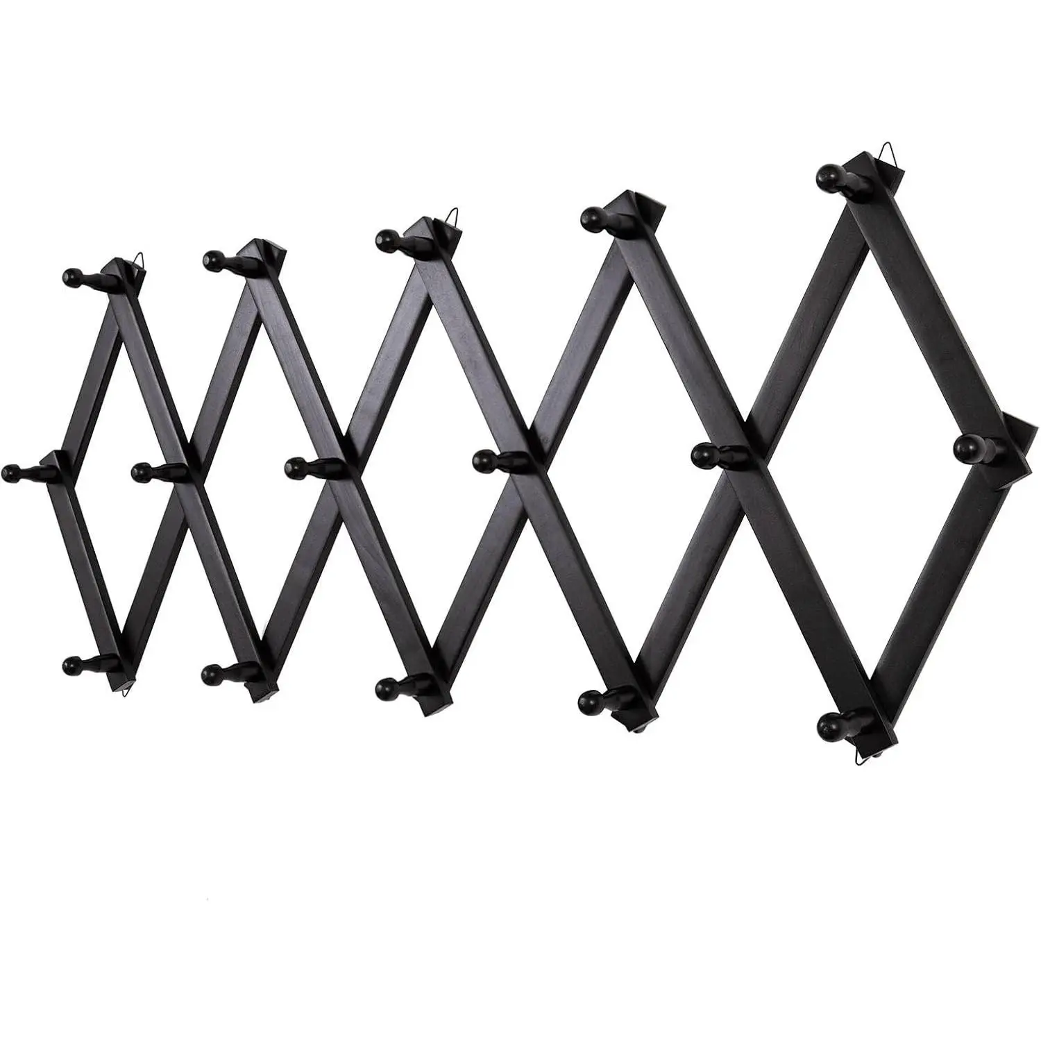 Accordion Wall Hanger with 16 Hooks, Expandable Wooden Wall Coat Rack for Coats, Hats, Baseball Caps, Coffee Mugs, Jewelry (Black)Gift