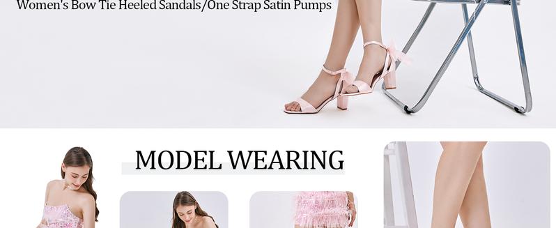 Coutgo Women's Bow Tie Heeled Sandals Chunky Heels One Strap Satin Ankle Buckle Dress Wedding Shoes