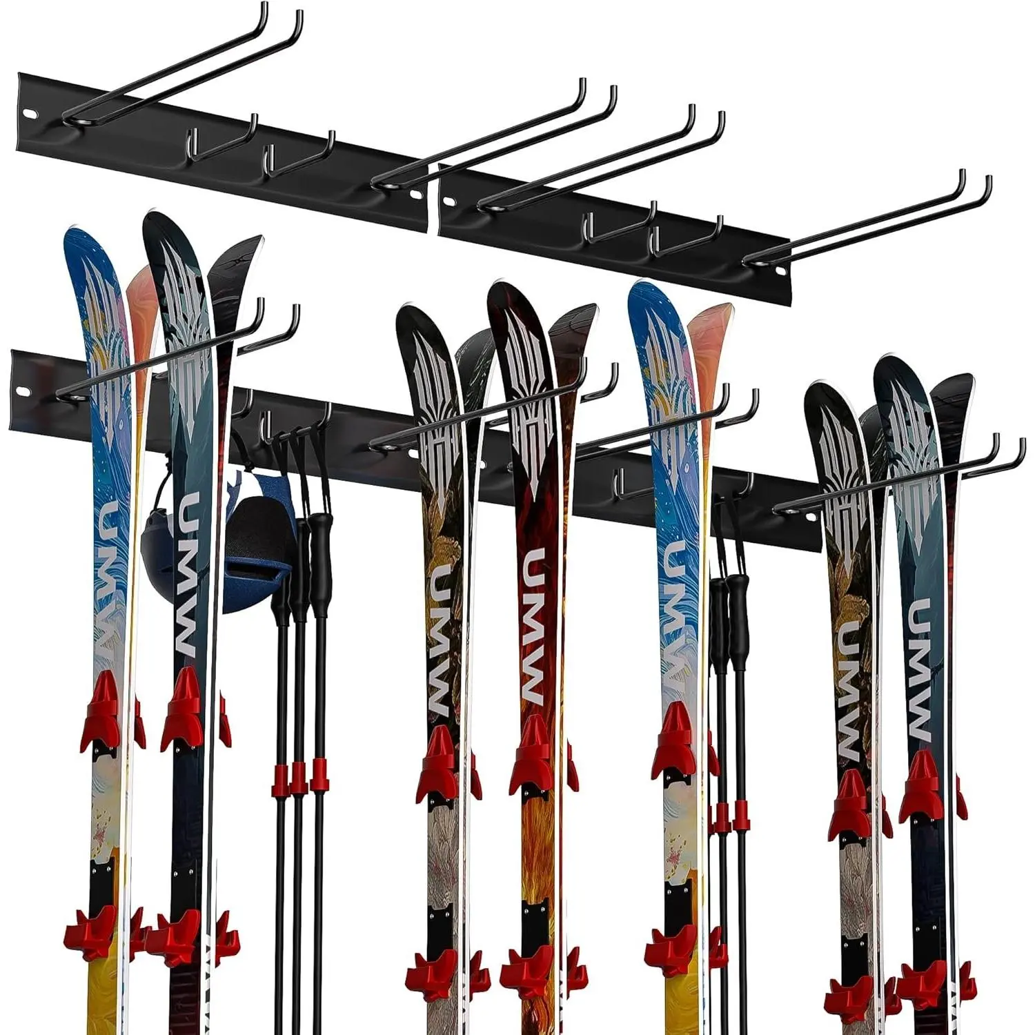 Wall Mount Ski Rack, Garage Ski Storage Rack, Ski Hangers For 8 Pairs of Skis