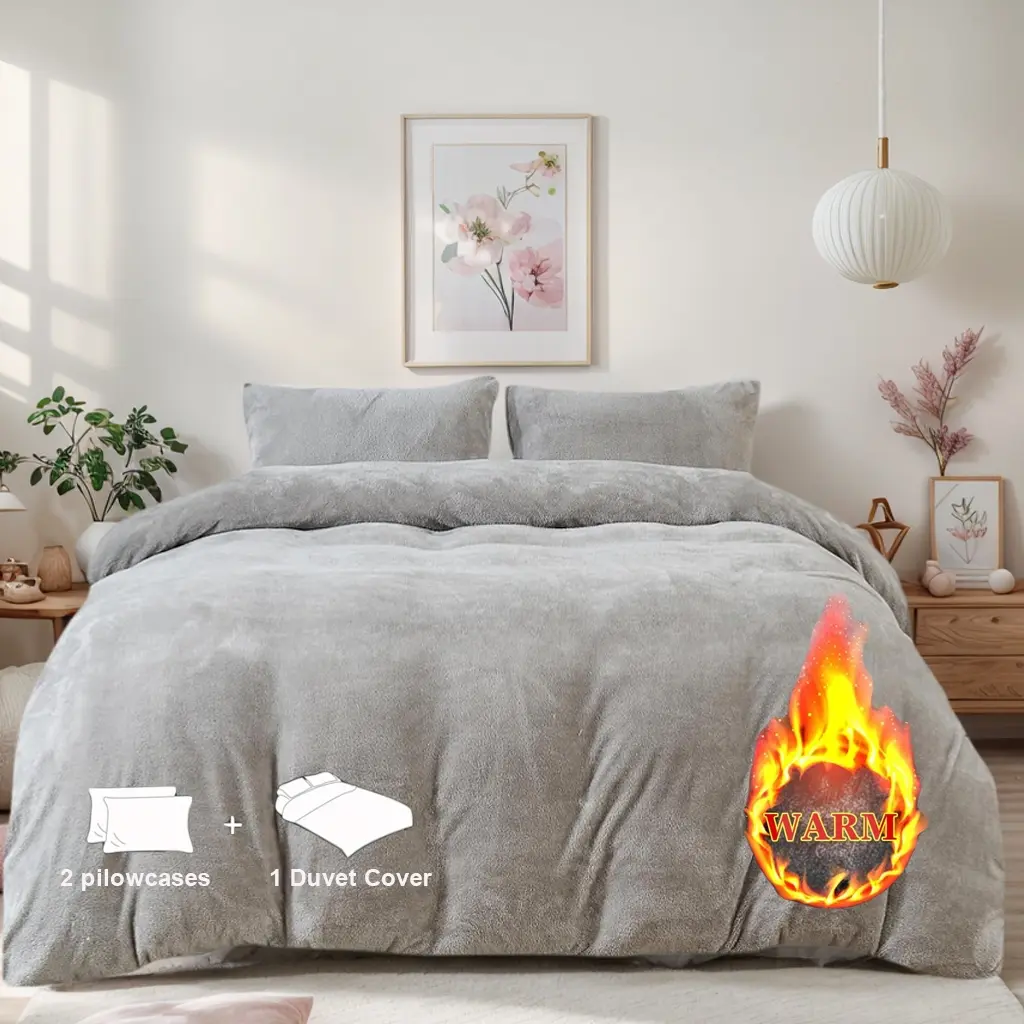 Plush Shaggy Duvet Cover Set 3 Piece, 200gsm Luxury Thick Comforter Cover Set, Comfy Bedding Sets, Soft Faux Fur Fluffy Winter Bedding Set(1 Comforter Cover + 2 Pillowcases), Zipper Closure, Machine Washable