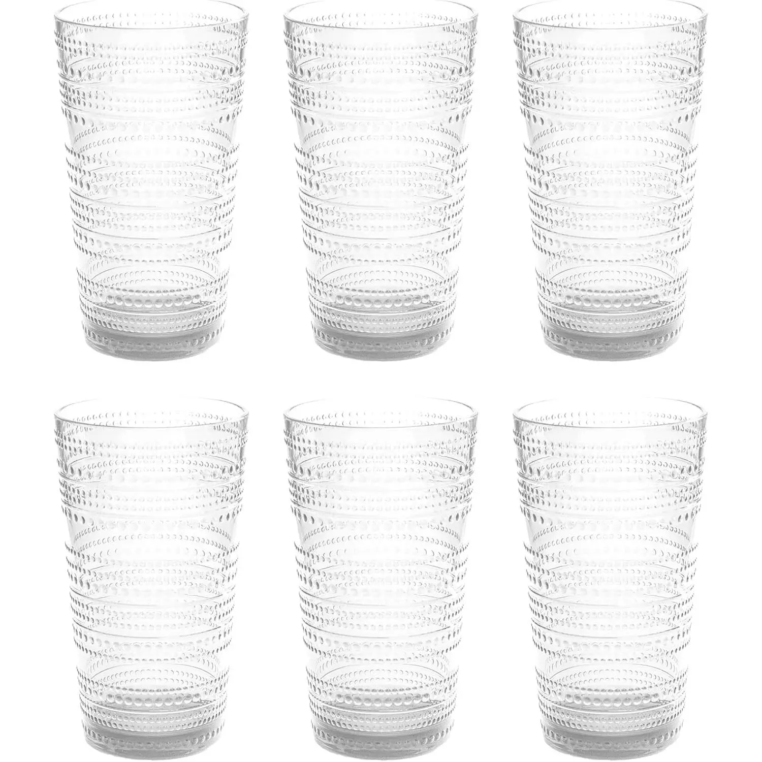 Beaded 16 oz Durable Acrylic Jumbo Drinking Glasses, Shatter-Resistant and Dishwasher-Safe Indoor/Outdoor Drinkware, Ideal for Water, Iced Tea, Juice, and Cocktails - Clear - Set of 6
