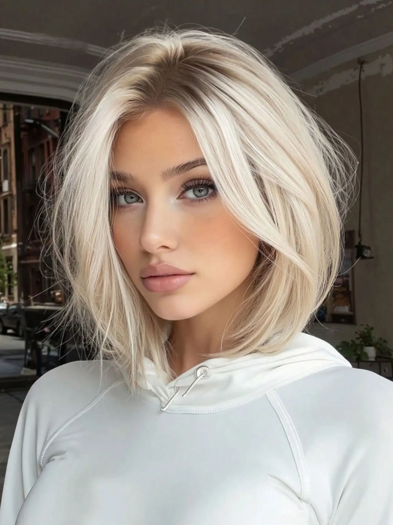 14 Inch Short Straight Bob Wig For Women, White Highlights With Dark Roots, Suitable For Cosplay And Daily Wear, High Temperature Fiber Synthetic Wig, Straight Wear Wigs
