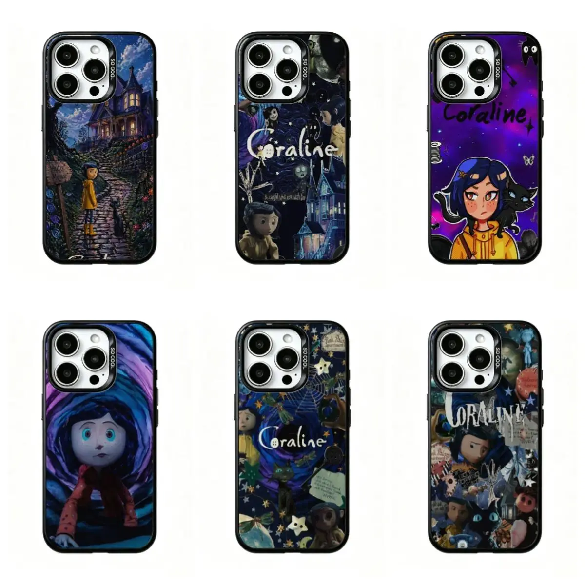 Coraline Sp00ky phone Case - Horror Cartoon Character Collage Shockproof Protection Casing , Dark Fantasy Aesthetic Protective Accessory for iPhone 12-17 Pro Max, Samsung S22-S26,Ideal Gift for Friends and Family