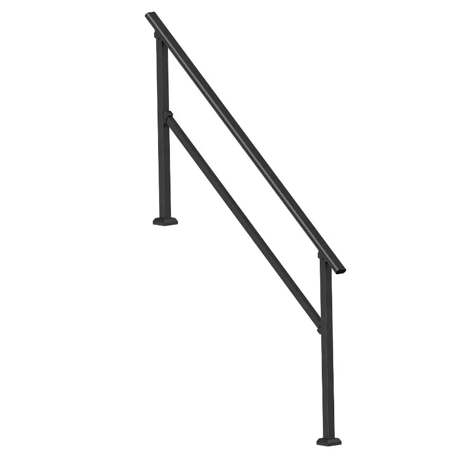 VEVOR Handrails for Outdoor Steps, 5 Step Stair Hand Rail Kit, Transitional Carbon Steel Railings with Installation Kit, Stair Rails for Seniors, Concrete Steps Porch Deck, Black Square Tube