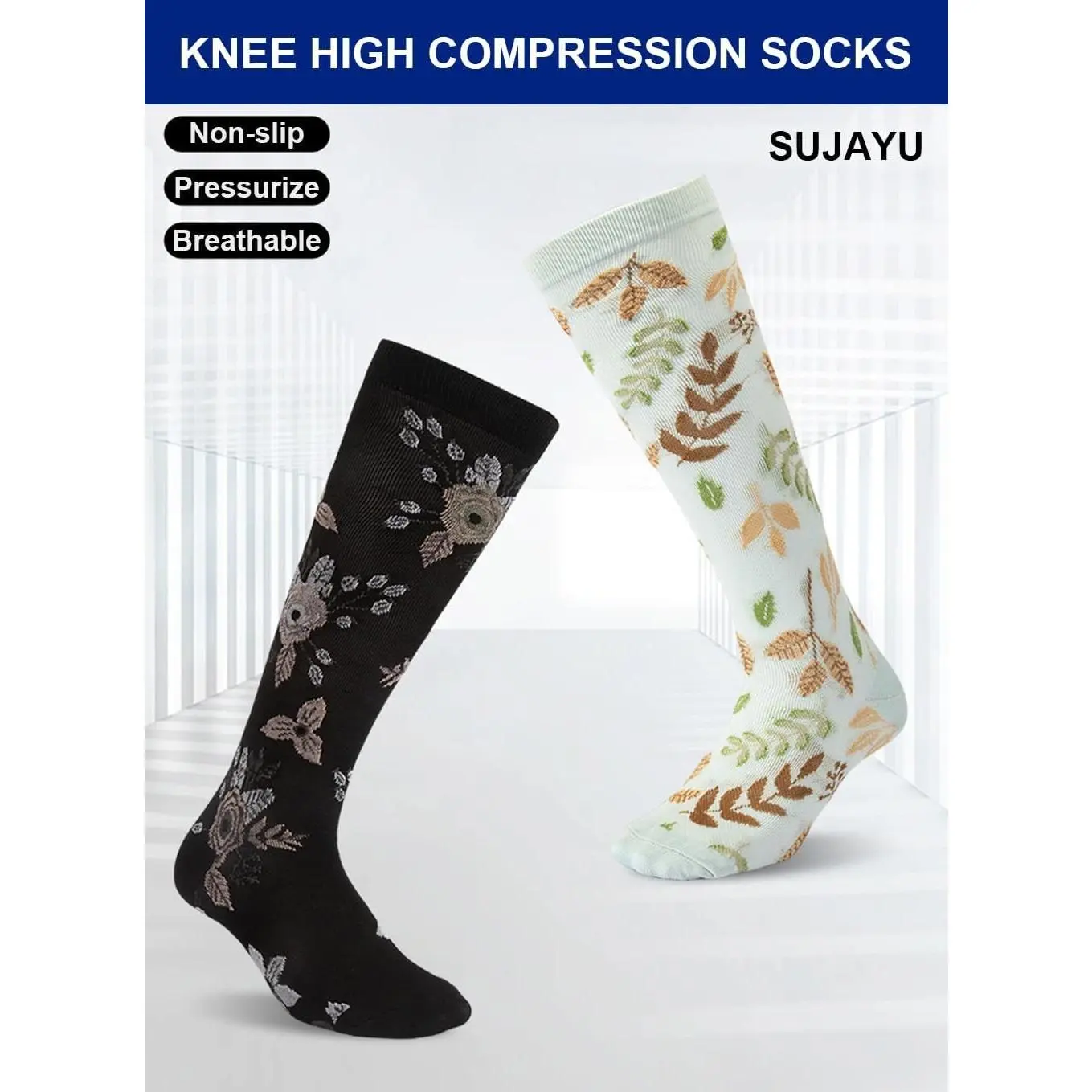 6 Pairs Knee High 15-20 mmhg Compression Socks Compression Stockings for Women Men