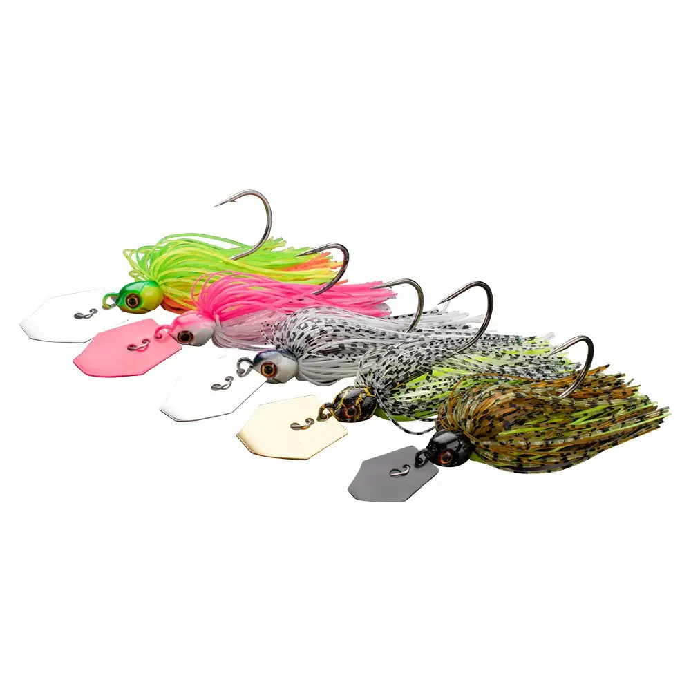 5-Pack Lure Set, Tournament Bass Spinner Noise Lead Head Hook, Silicone Tail Dual Flash, Freshwater Saltwater Fishing Gear