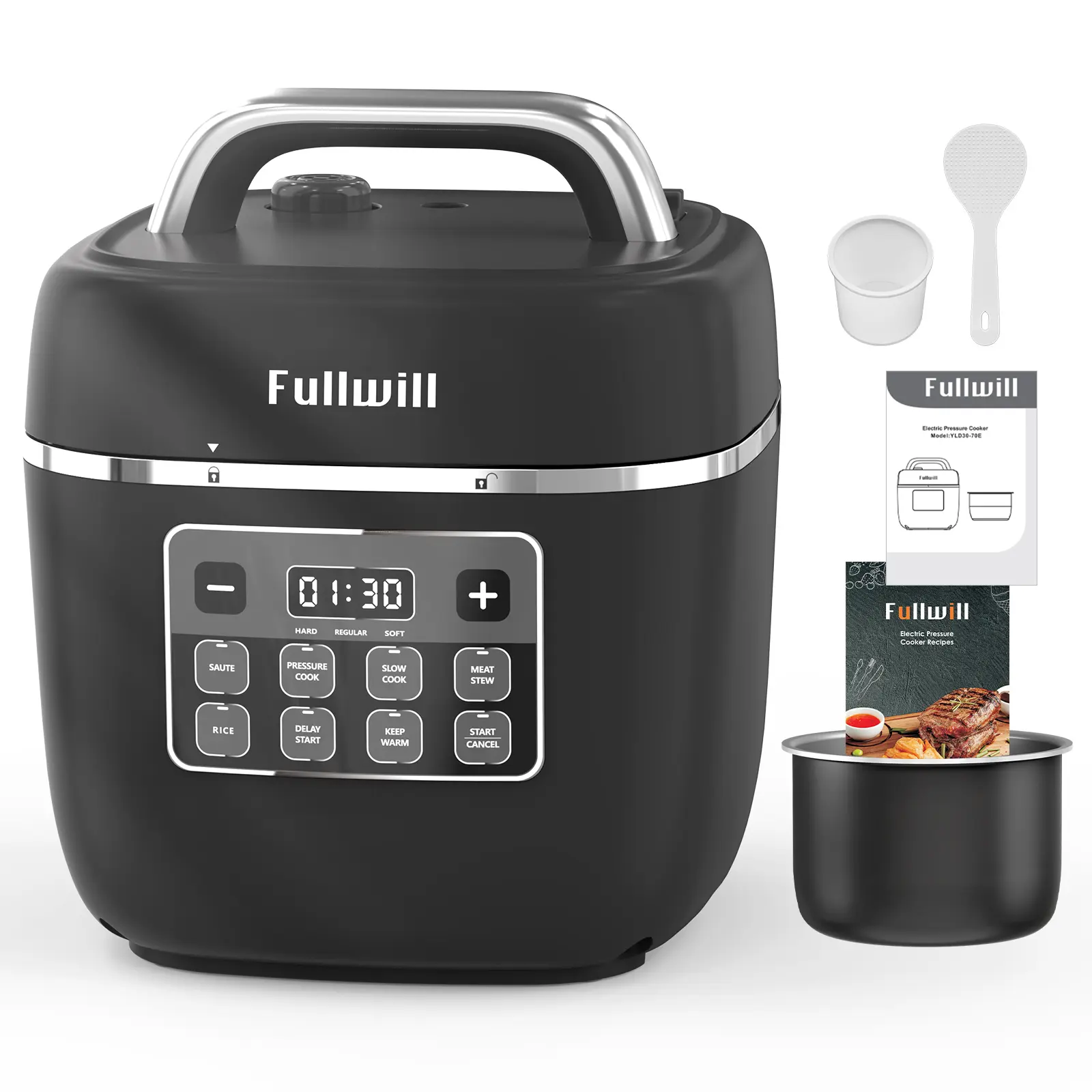 Electric Pressure Cooker 3QT ,8-in-1 Time-Saving & Healthy – Ceramic Nonstick Pot for Quick Meals, Sauté, Pressure Cook, Slow Cook, Rice, Delay Start, Keep Warm & Safe Venting,Black