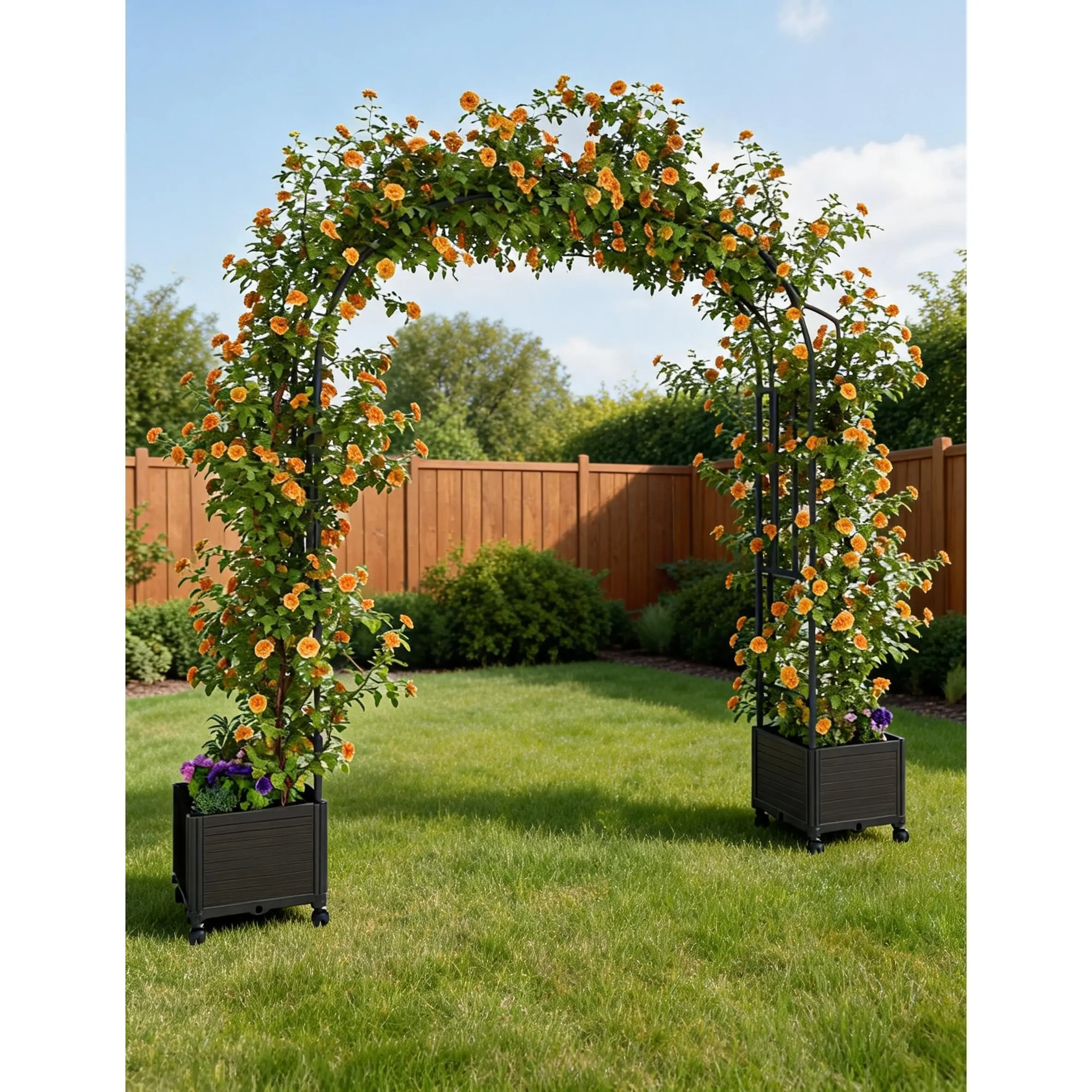 GARVEE Span 70.9 in Garden Arch Trellis for Climbing Plants, Metal Wedding Arch Flowers Frame Backdrop Stand,Balloon Decor Garden Arch Arbor for Wedding Garden Party Plant Support Flower，Raised Planter Box