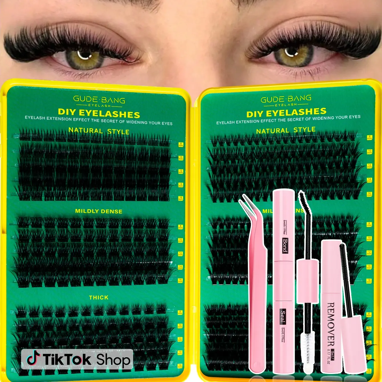 Surprise DIY False Eyelash Extension Kit, Natural Look with Dense Effect, Home Use Curled Lashes, Non-Toxic Patch Style Eyelash Extension Set