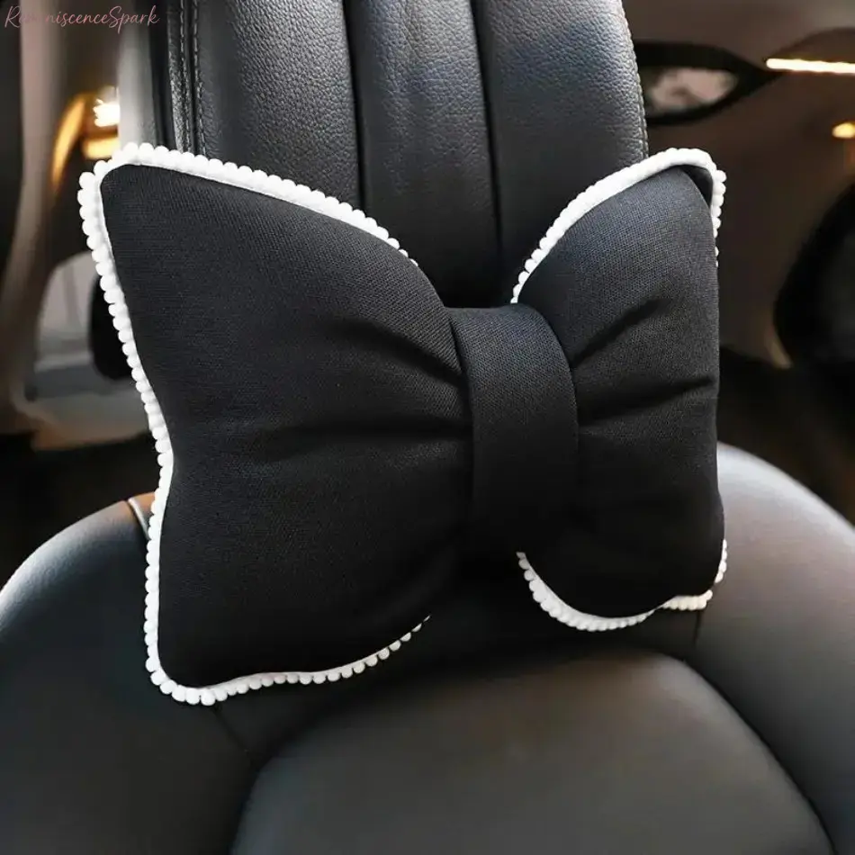 Cute Bowknot Car Neck Pillow, Soft Breathable Headrest Support Pillow with Removable Washable Cover, Stylish Universal Car Interior Accessory for Women & Girls, Comfortable Head Support for Long‑Driving, Vehicle Decor and Practical Automobile Gift Idea