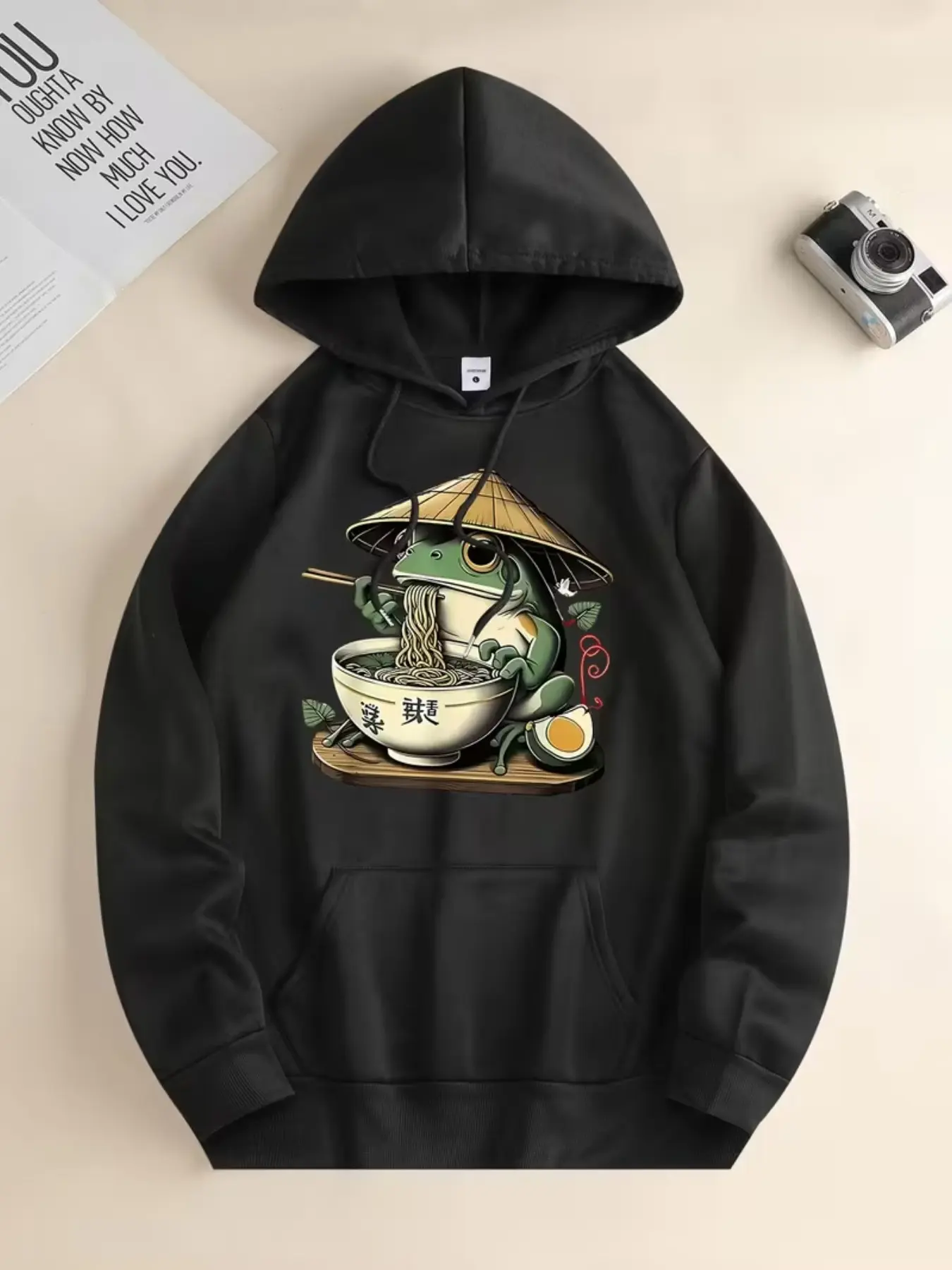 Unisex Casual Drawstring Hoodie, Creative Frog Print, Kangaroo Pocket, Loose Fit, Comfortable, Outdoor, Home, Commute, Streetwear