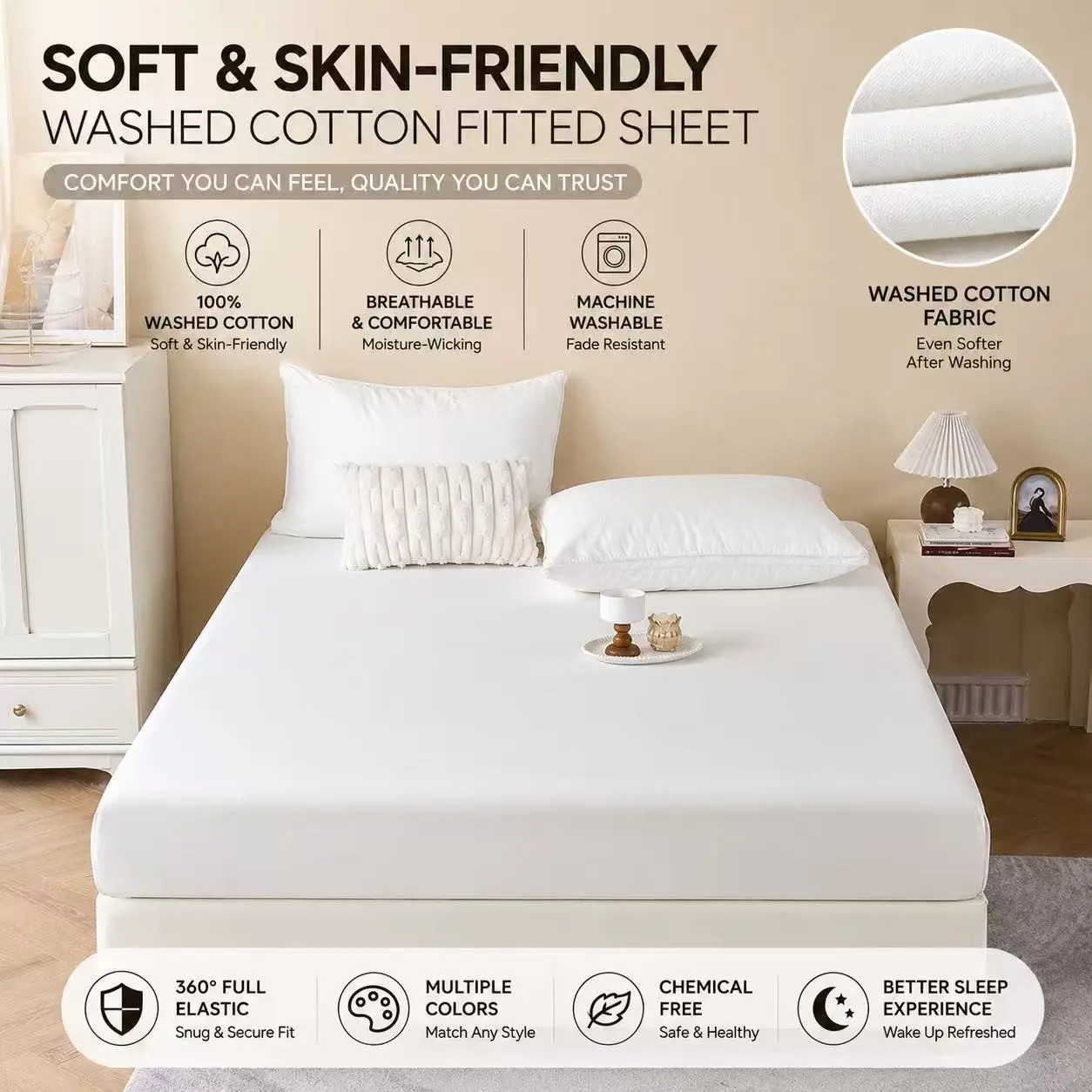 Soft Skin-Friendly Solid Bed Sheet, Anti-Slip High Elastic Mattress Cover, Breathable Comfort All-Season Bedding, Single and Twin Size Bedsheets
