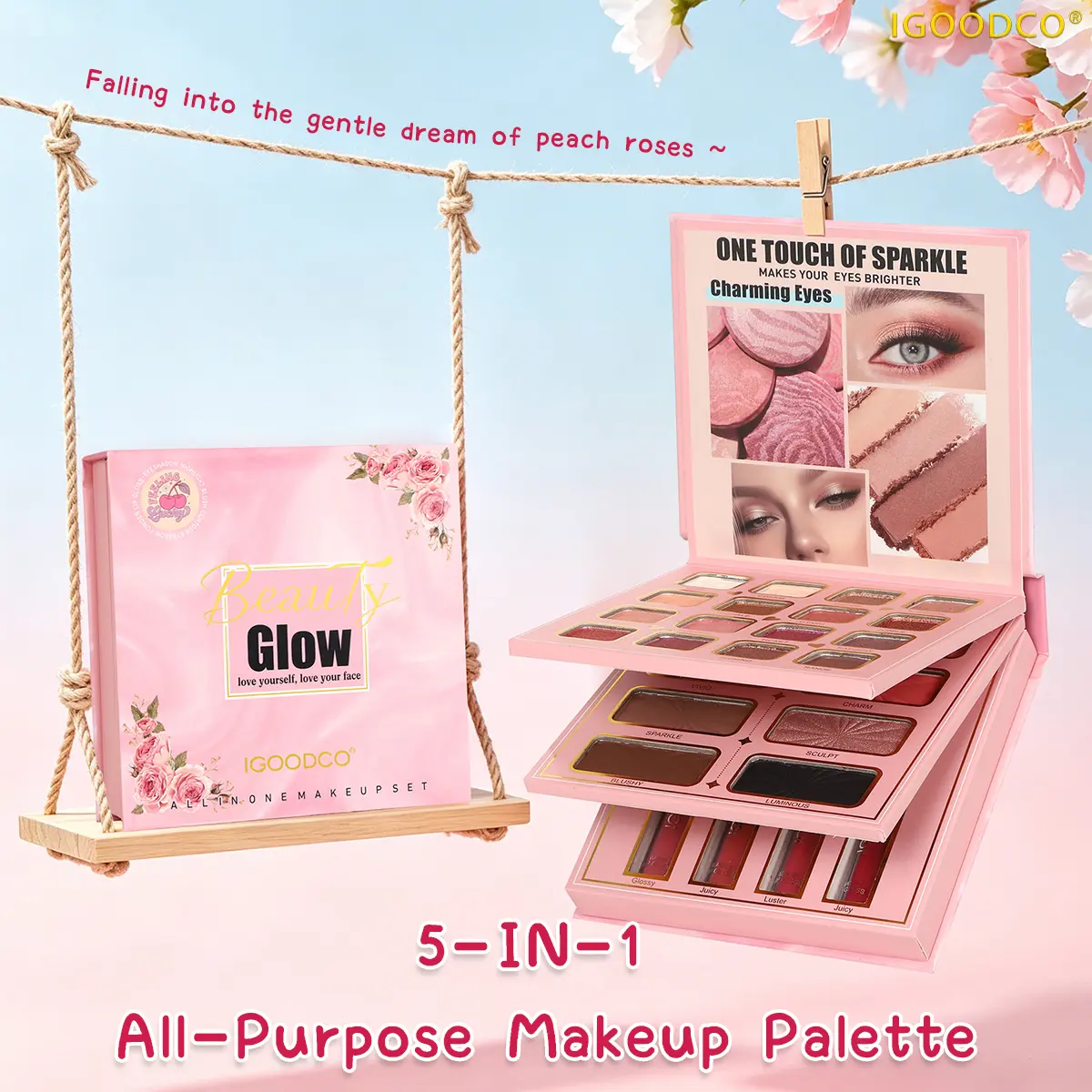 IGOODCO (IG3319) High gloss matte multi-color birthday gift eye shadow lipstick tatlong pahina make-up book