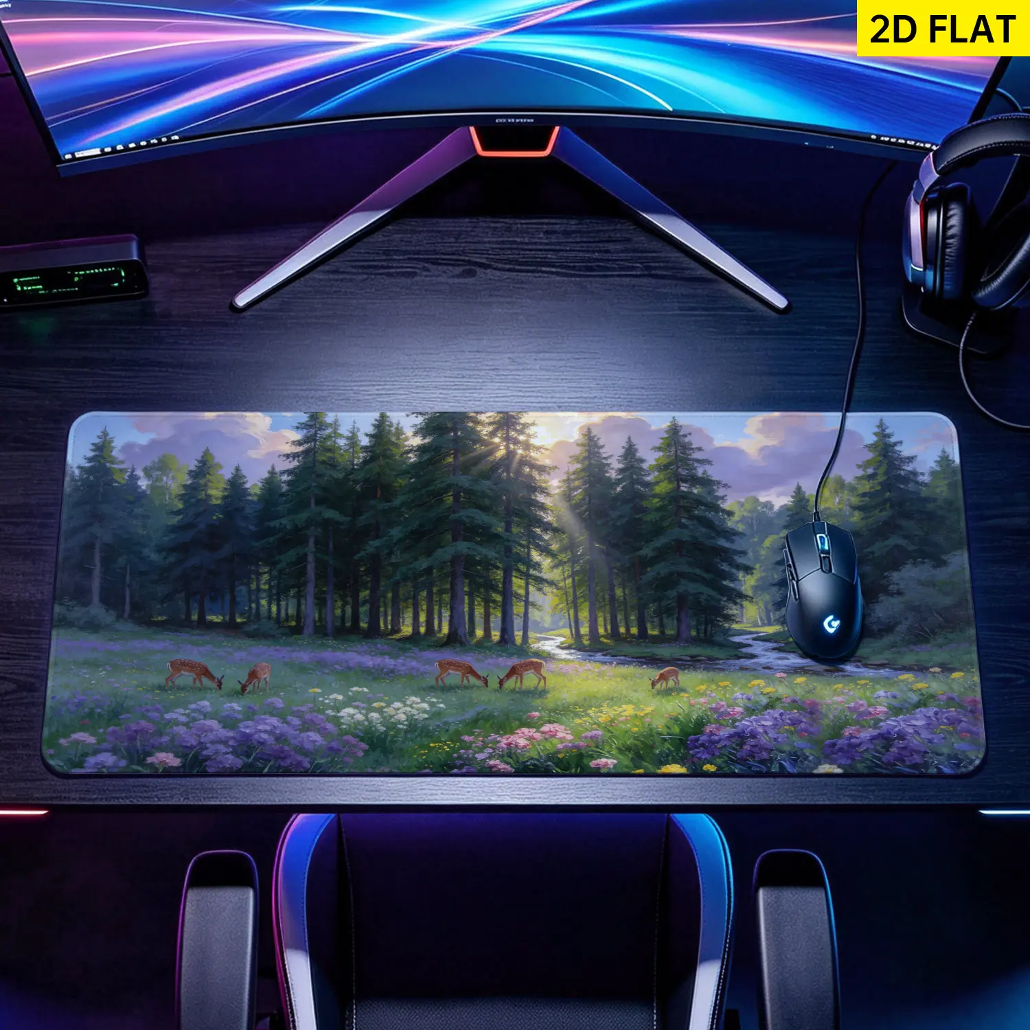 Extra Large forest deer meadow landscape Mouse Pad,Non Slip Rubber Pad,Desktop Decoration Drotection Pad,Washable,Lock Edge Multi Size,Premium Multipurpose Mousepad For Home,Office,Gift for Family and Friends