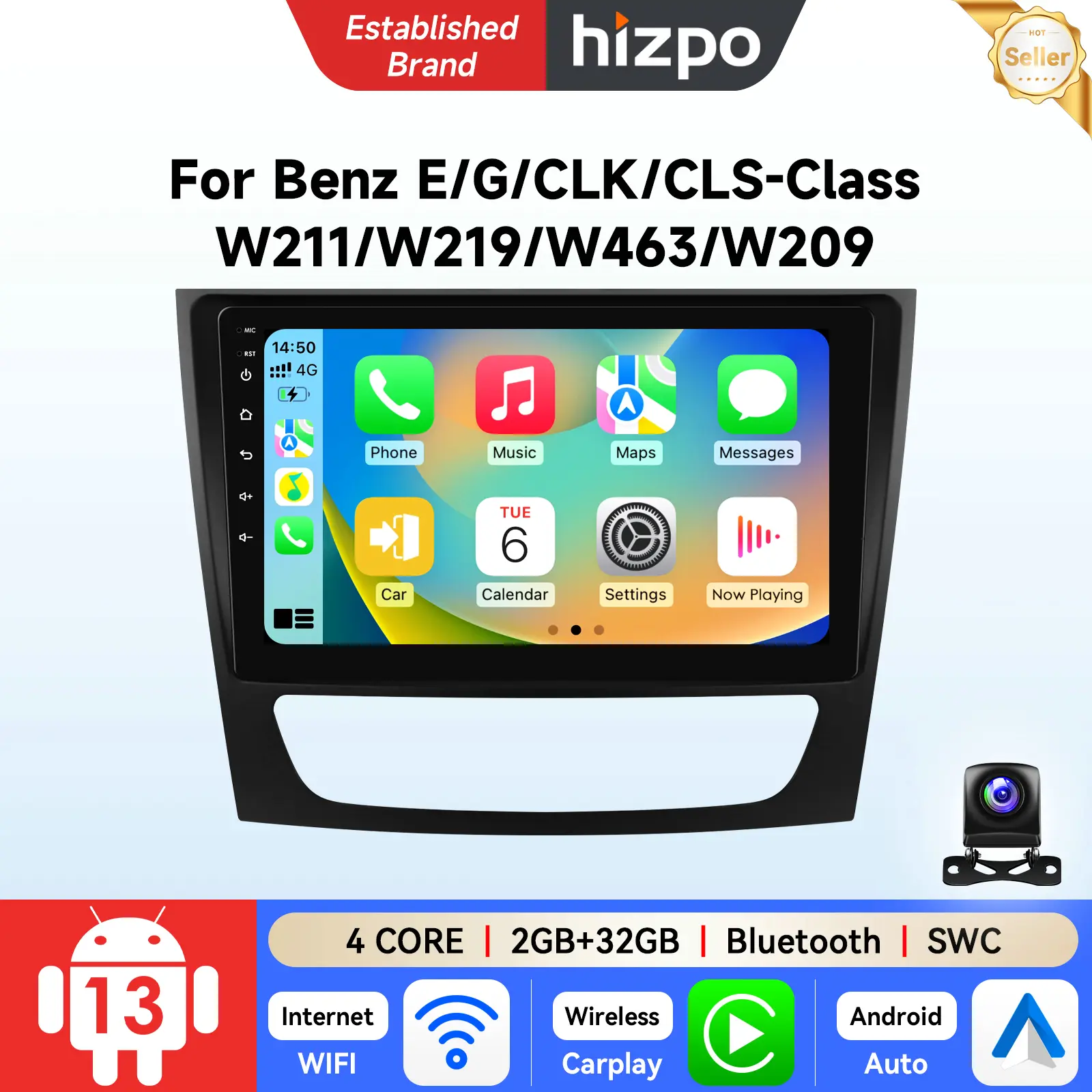 Hizpo Android 13 Car Stereo Radio for Mercedes Benz E-class W211 E200 E220 E300 E350 E240 E270 E280 W219 HD IPS Touchscreen GPS CarPlay Android Auto, Cls 500, Cls-Class W219