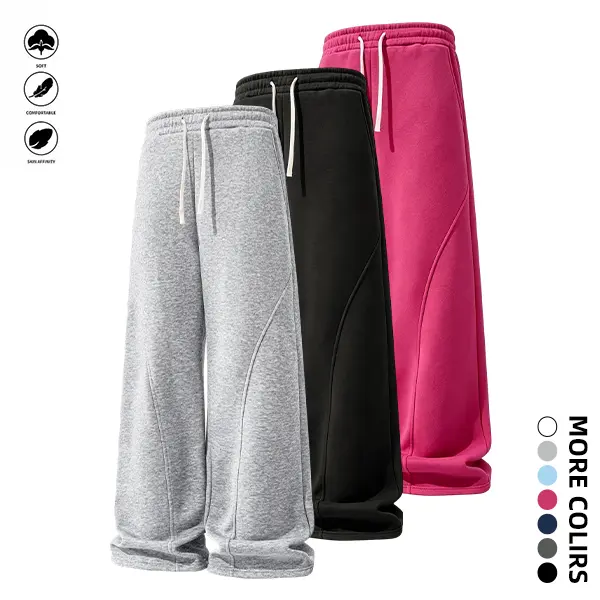 3-PACK Core mensfashion cotton wide leg trousers made of premium cotton fleece, flexible drawstring waist, tailored draped silhouette for urban everyday outfits and laid-back street styling.