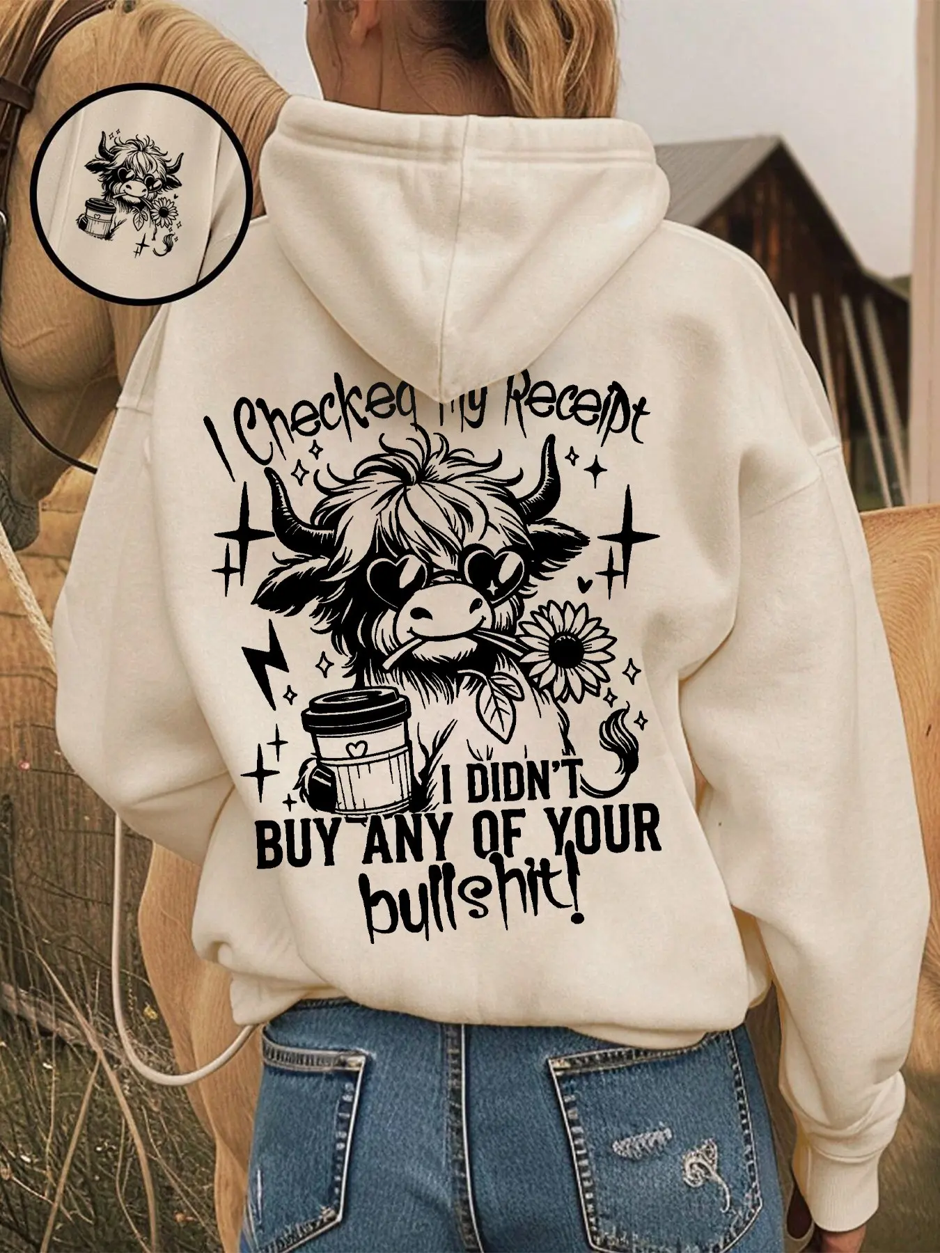 Women's Hooded Sweatshirt, Aesthetic Graphic Pullover, Pumpkin Cow Pattern, Loose Fit, Long Sleeve, Casual Fall Winter Apparel, Perfect for Daily Wear