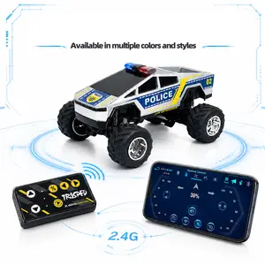 1: 64 alloy mini remote control police car, 2.4G high-speed remote control+APP dual-mode control, three speed control cruise function. Support forward and backward steering, automatic demonstration of automatic driving, and a birthday gift for boys.