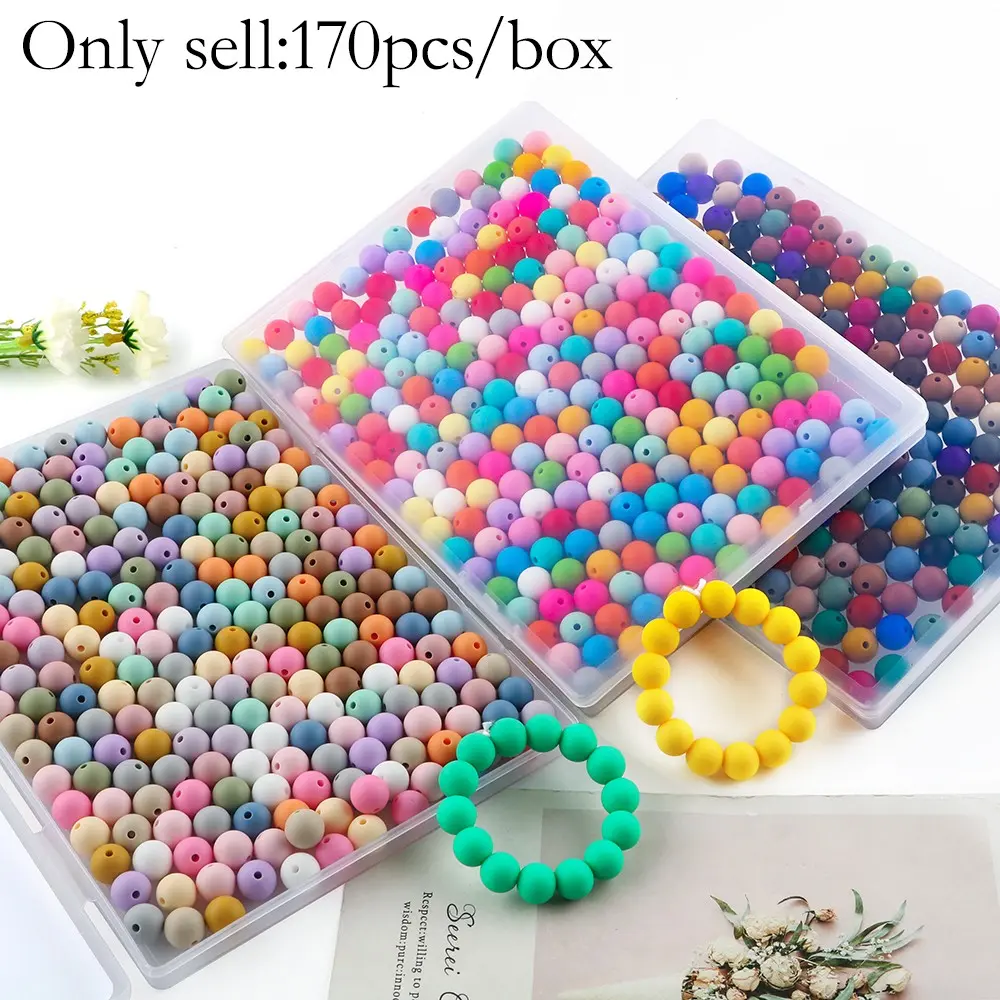 15mm Silicone Beads Kit, 170pcs/box Mixed Color Beads & Accessories, DIY Jewelry Making Supplies for Bracelet & Necklace, Beads Charms Accessories, Bead Assortment, Beading Accessories, Beaded Set