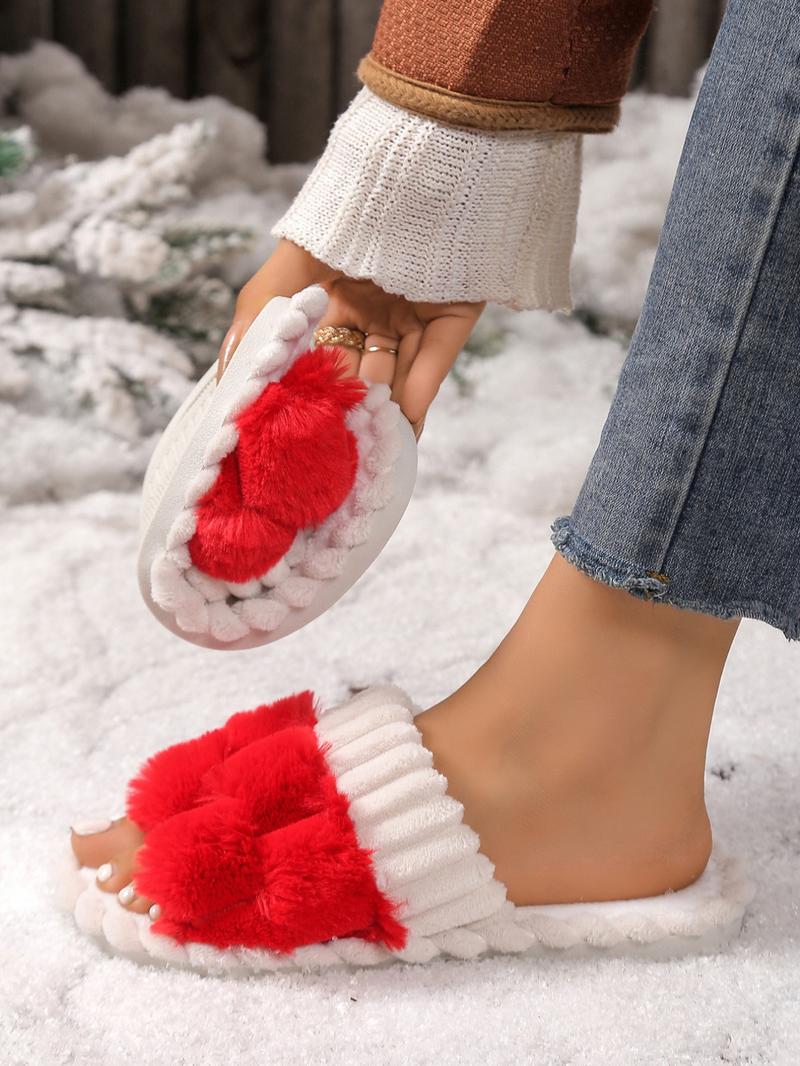 Women's Cute Plaid Design Fluffy Bedroom Fuzzy Warm Slippers, Trending Shoes, Casual Soft Comfortable Home Slippers, House Shoes, Gifts for Her, Non Slip Slippers for Women, Indoor Footwear
