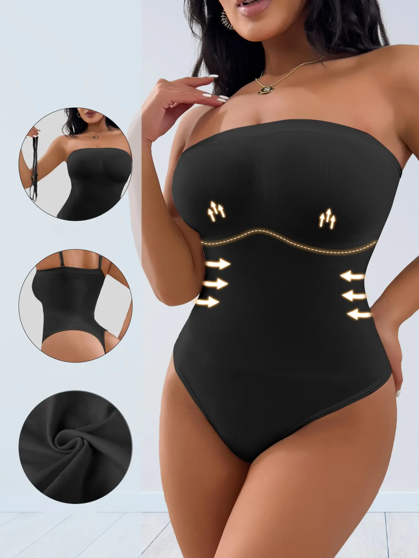 Removable Strap Tube Top Shaping Bodysuit, Soft Stretch Seamless Abdomen Smoothing, Multi-Way Wear Undergarment for Evening Gowns Bridal Wear Shapewear Underwear