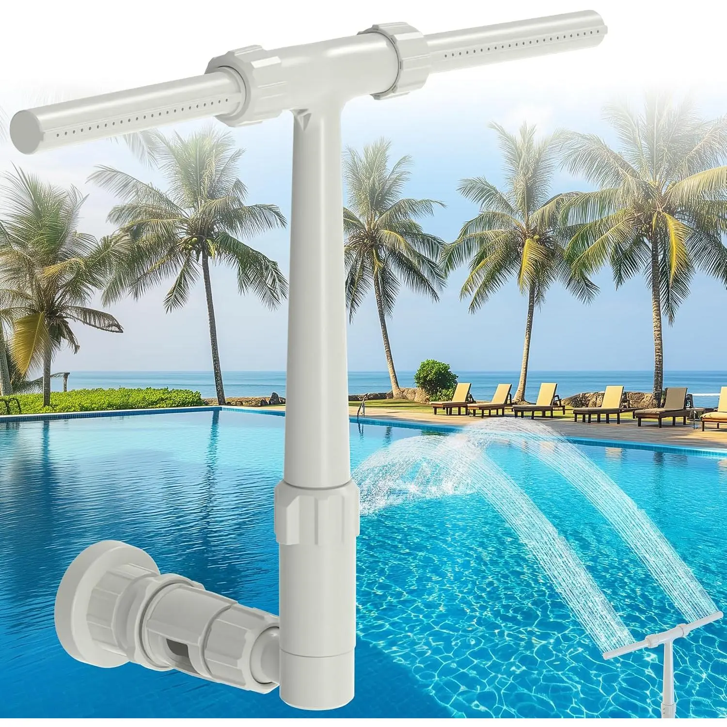 Pool Fountain with 10-20°F Cooler Water for Above/In-Ground Pools - Waterfall Sprinkler, Adjustable Cooling & Relaxation