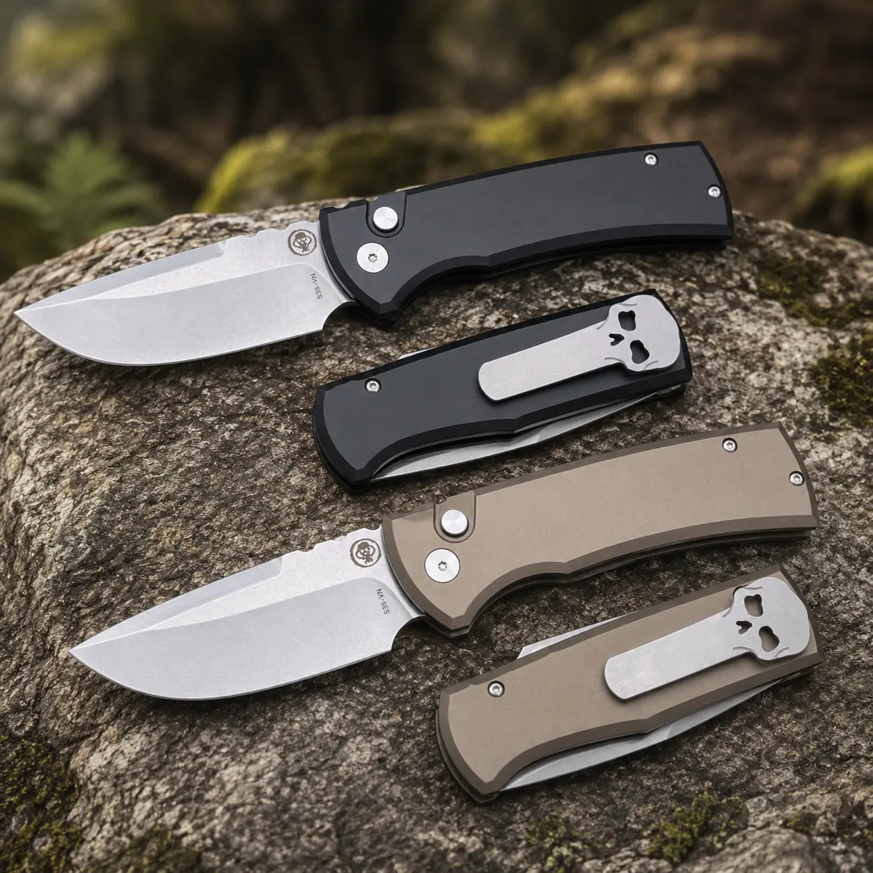 Camping EDC Knife 229, 3.38 in S35VN Stonewashed Drop Point Blade, Aluminum Handle, Button Lock, Pocket Clip, Outdoor Tool with Gift Box