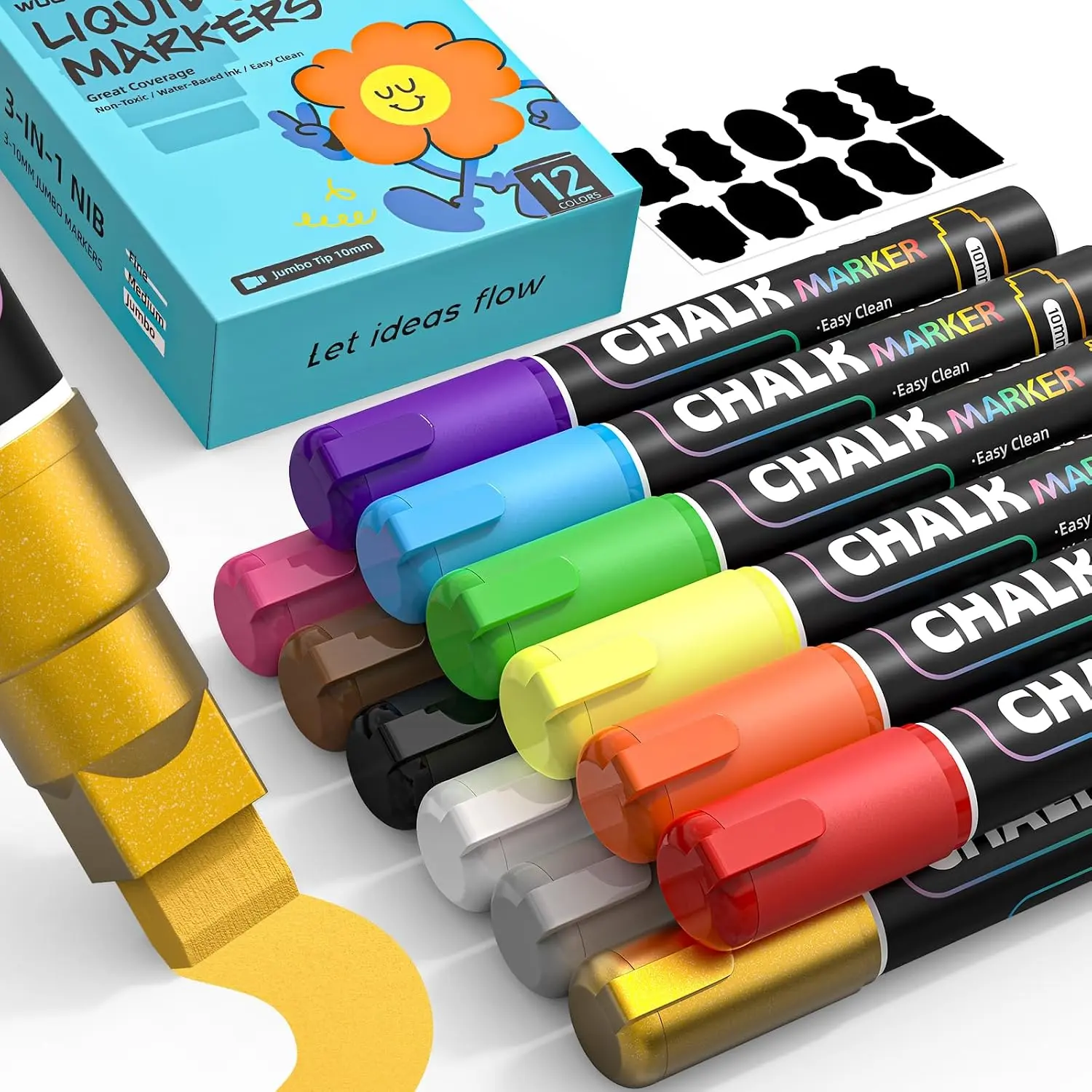 Chalk Markers for Windows & Glass, 12 Colors 10mm  Liquid Chalk Markers 3-in-1 Nib, Washable Chalkboard Markers for  Windows, Mirrors, Blackboards, Bistro Signs & DIY Crafts