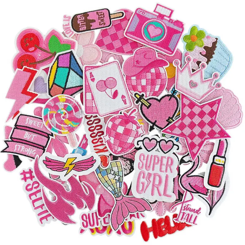 Fashionable Embroidered Fabric Patches, Cute Pink Characters, Strawberry And Star Patterns. Reusable Decorative Decal Badges Are Ideal Decorations For Customized Jackets, Bags, Backpacks, And Clothing, Suitable For Daily Styling.