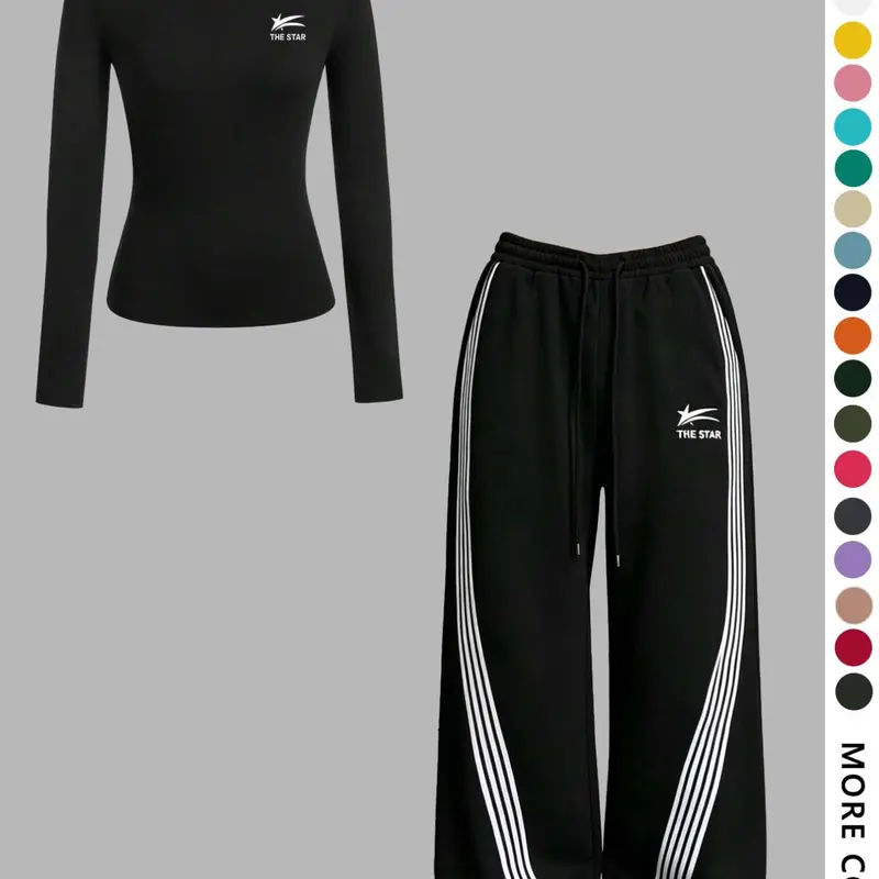 Women's 2 Piece Tracksuit, Long Sleeve Slim Fit Crop Top & Striped Wide Leg Sweatpants, Soft Comfy Workout Jogger Set, Y2K Aesthetic Sportswear, Athleisure Wear, Athleisure Outfit