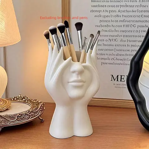 Creative Makeup Brush Holder Stand, Decorative Head Flower Pot, Multifunctional Bathroom Dorm Home Desktop Storage Organizer, Stylish Organizer, Makeup Cosmetic Organizer, Beauty Supplies Organizer, Desktop Storage Box, Cosmetics Organizer Storage