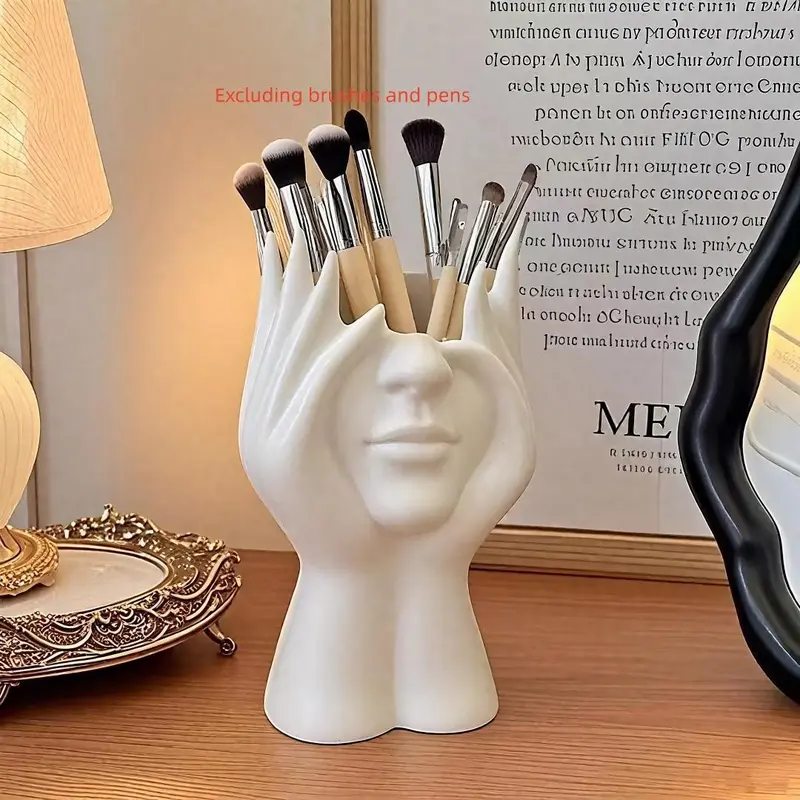 Creative Makeup Brush Holder Stand, Decorative Head Flower Pot, Multifunctional Bathroom Dorm Home Desktop Storage Organizer, Stylish Organizer, Makeup Cosmetic Organizer, Beauty Supplies Organizer, Desktop Storage Box, Cosmetics Organizer Storage