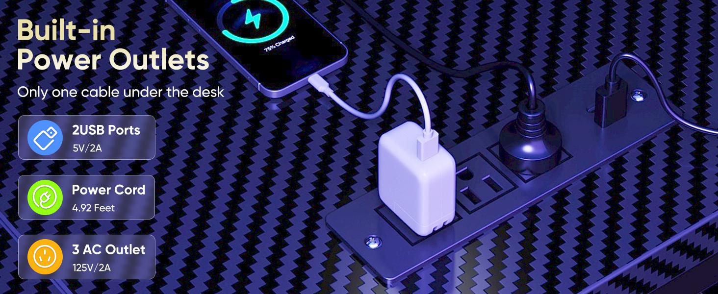 Gaming Desk, Computer Desk with USB Charging Ports, Power Outlets, Type-C and LED Lights, Reversible L Shaped Desk with Storage Shelves & Monitor Stand for Office Gaming Room Black 48IN