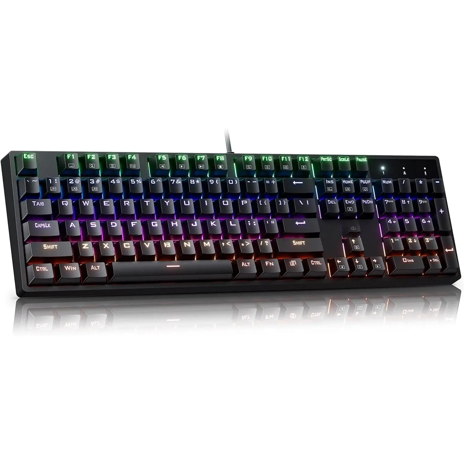 Wired Mechanical Gaming Keyboard with Clicky ,104-Key, Black | Full Size, 11 Modes RGB Backlit, Anti-Ghosting, Double-Shot ABS Keycaps, Lighted  Key-Board for PC Windows