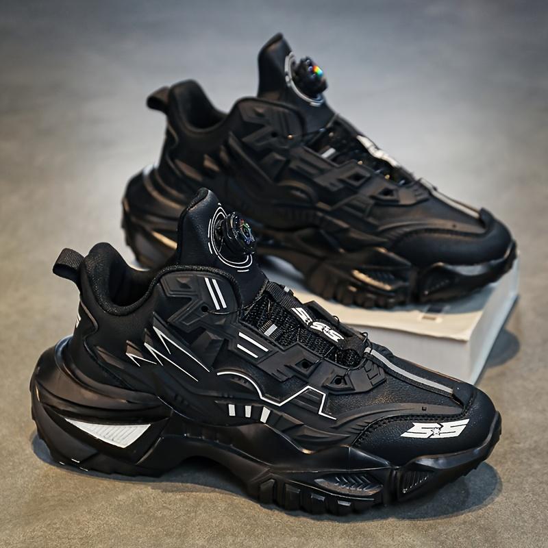 BIGWIG Men's Stylish Black Chunky Sneakers - Durable, non-slip mecha style dad shoes with swivel buckle, breathable fabric lining, all season comfort, perfect for sports and outdoor activities