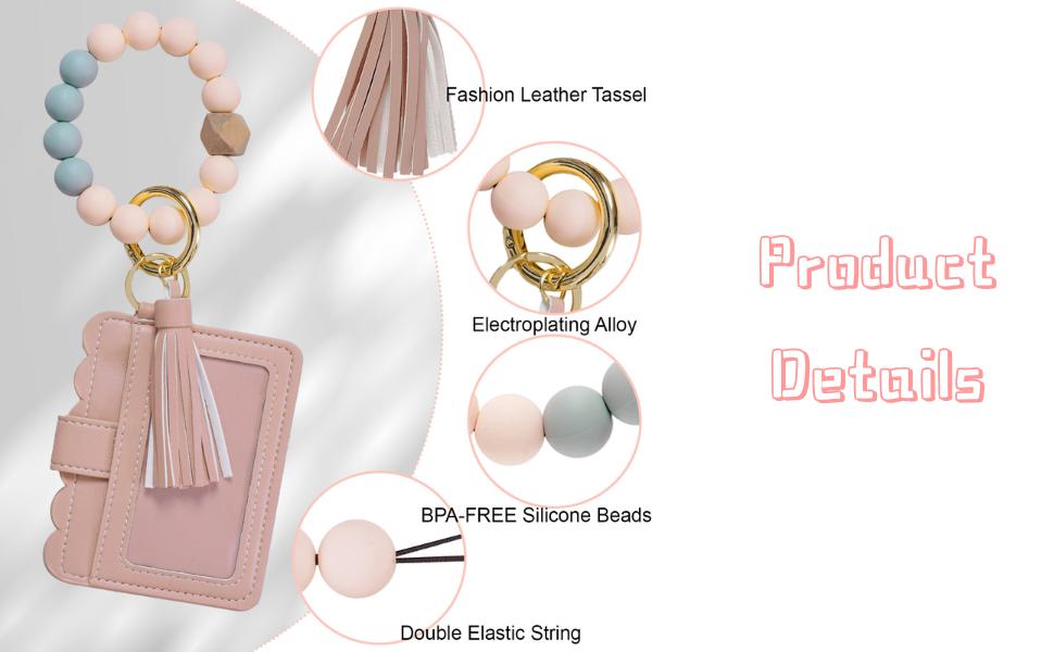 Keychain Wallet Wristlet, Credit Card Holder Purse with Tassel & Beads, Multifunctional Key Chain Bracelet Bangle for Women, Hands-Free Everyday Essential, Cute Small Wallet – Llavero Monedero