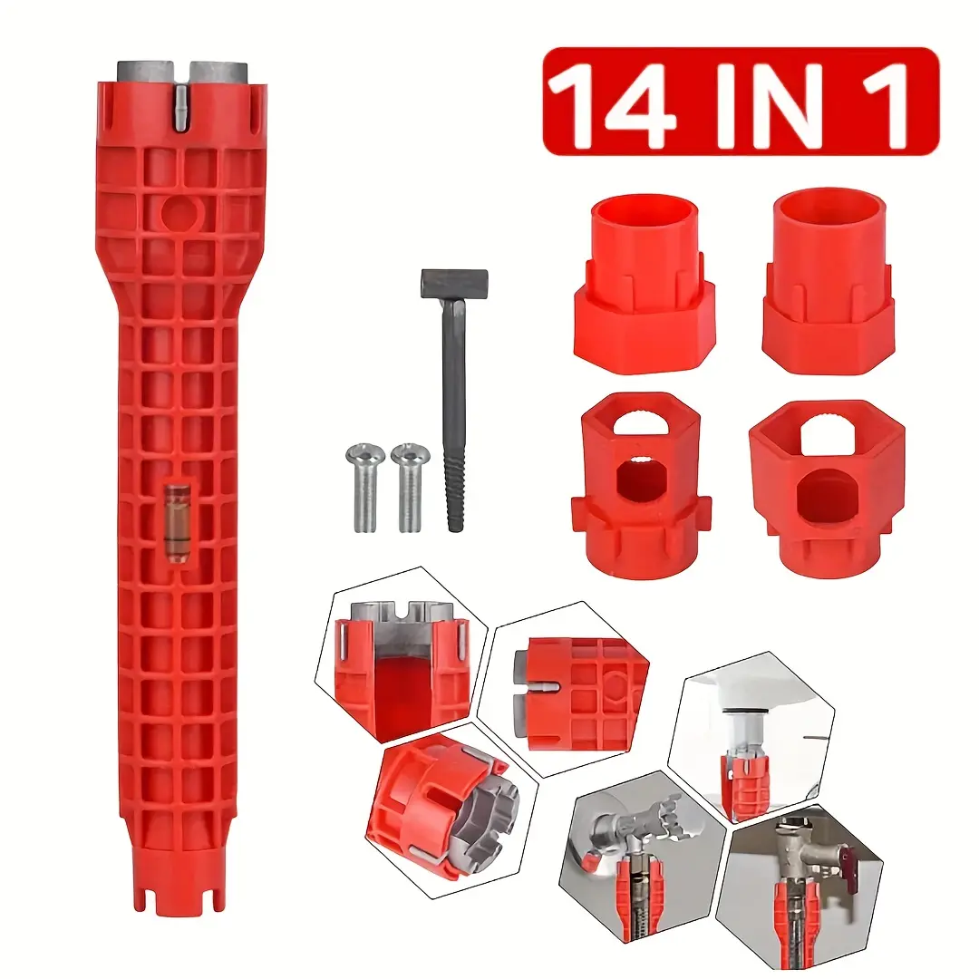 1/2/4Pcs 14-in-1 Multi-function Sink Wrench, Plumbing Faucet Installation & Repair Tool, Single & Dual Head Tap Spanner, For Bathroom Faucets, Angle Valves, Basin Nuts & Water Lines, DIY Tool for Tight Under-Sink Spaces