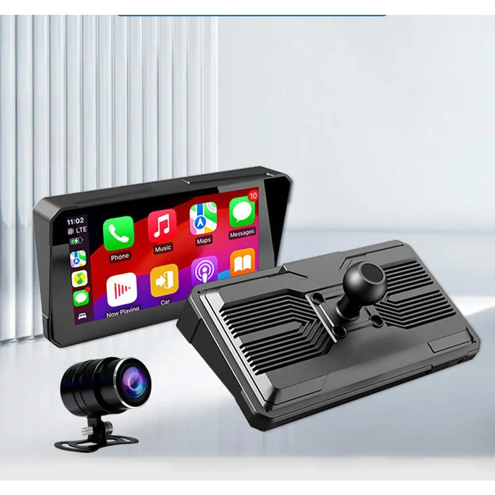 6 Inch Motorcycle Dash Cam with Wireless CarPlay Android Auto, GPS Screen Mirroring, Front Recorder