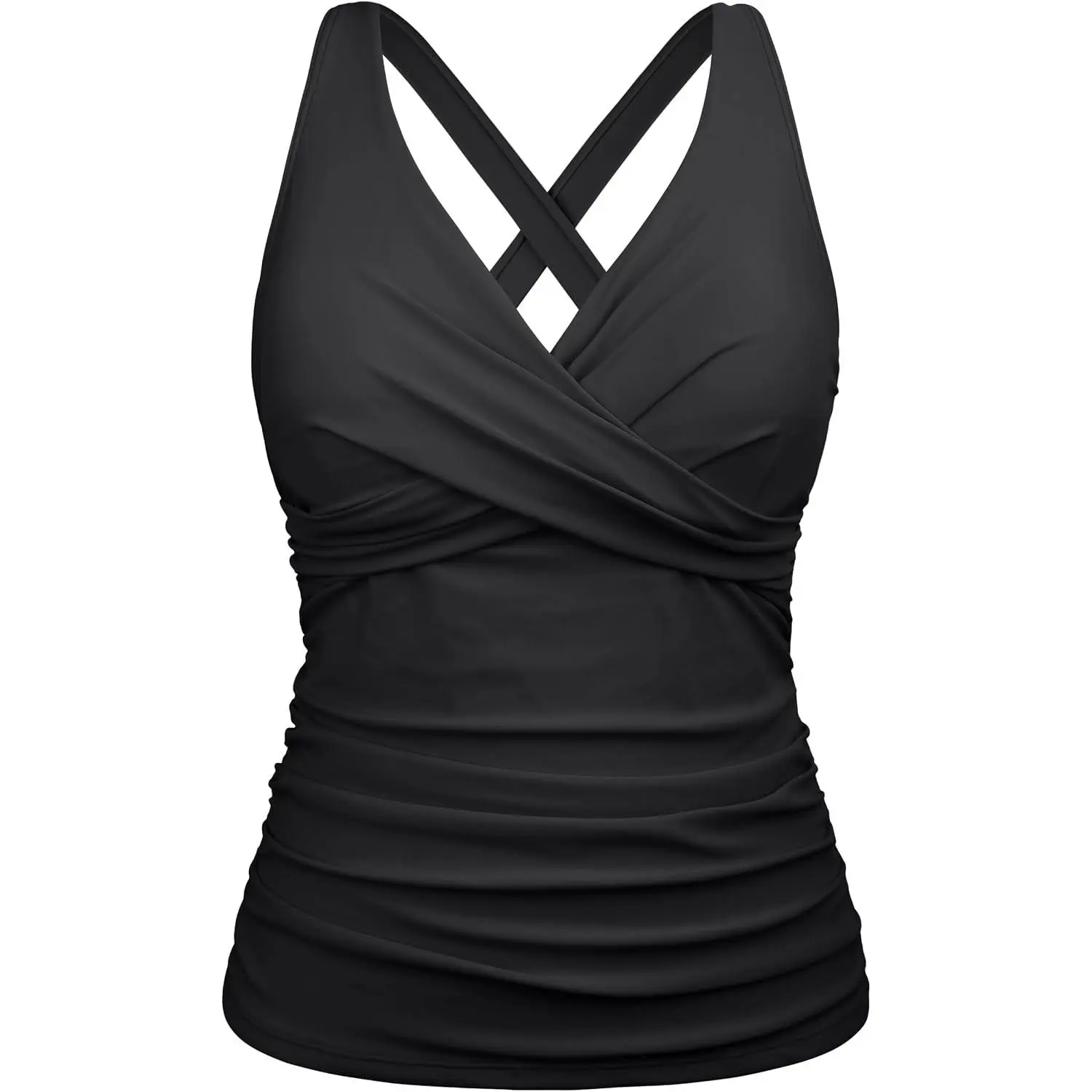 Women Underwire Tankini Top Only Twist V Neck Swimsuits for Big Busted Ruched Tummy Control Bathing Suits Top