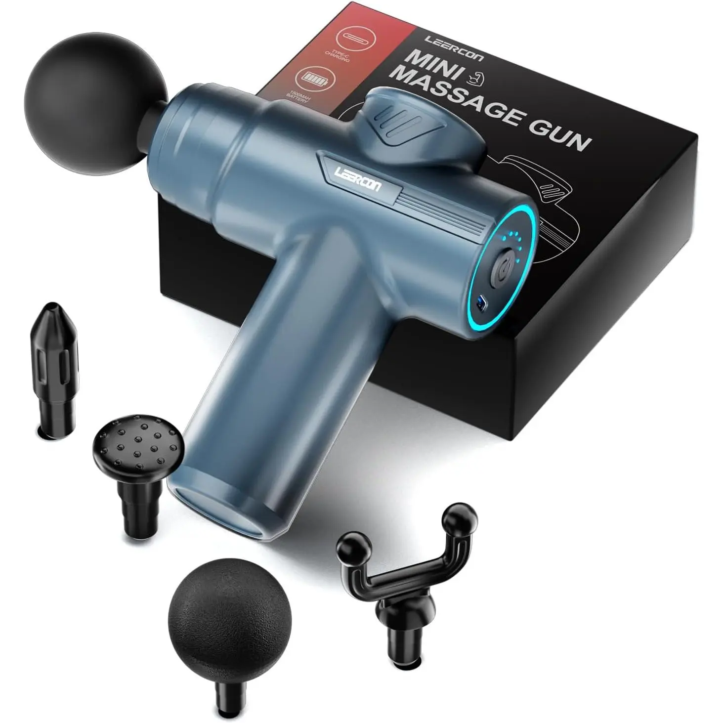 Small Massage Gun Handheld Deep Tissue Massager Gun for Pain Relief- 6 Speeds, 4 Heads, Ideal Gift for Men & Women (Blue)Gift.