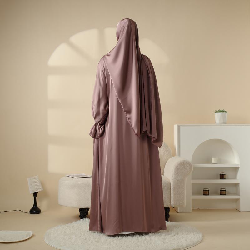 Modesty Muslim Chic Fit Maxi 4-Piece Set: Poet Sleeve Satin Abaya & hijab (MOA009) Formal