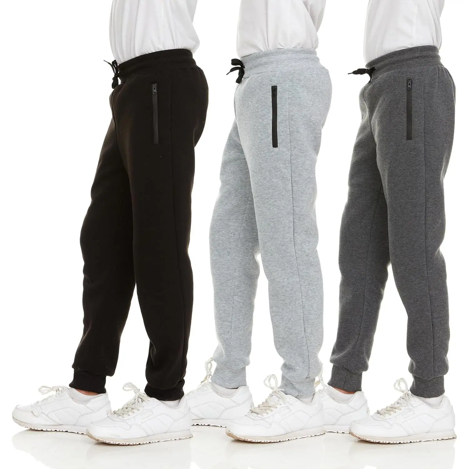 3Pk Boys Sweatpants Fleece Athletic Workout Kids Clothes Boys Joggers with Zipper Pocket and Drawstring Size 4-20