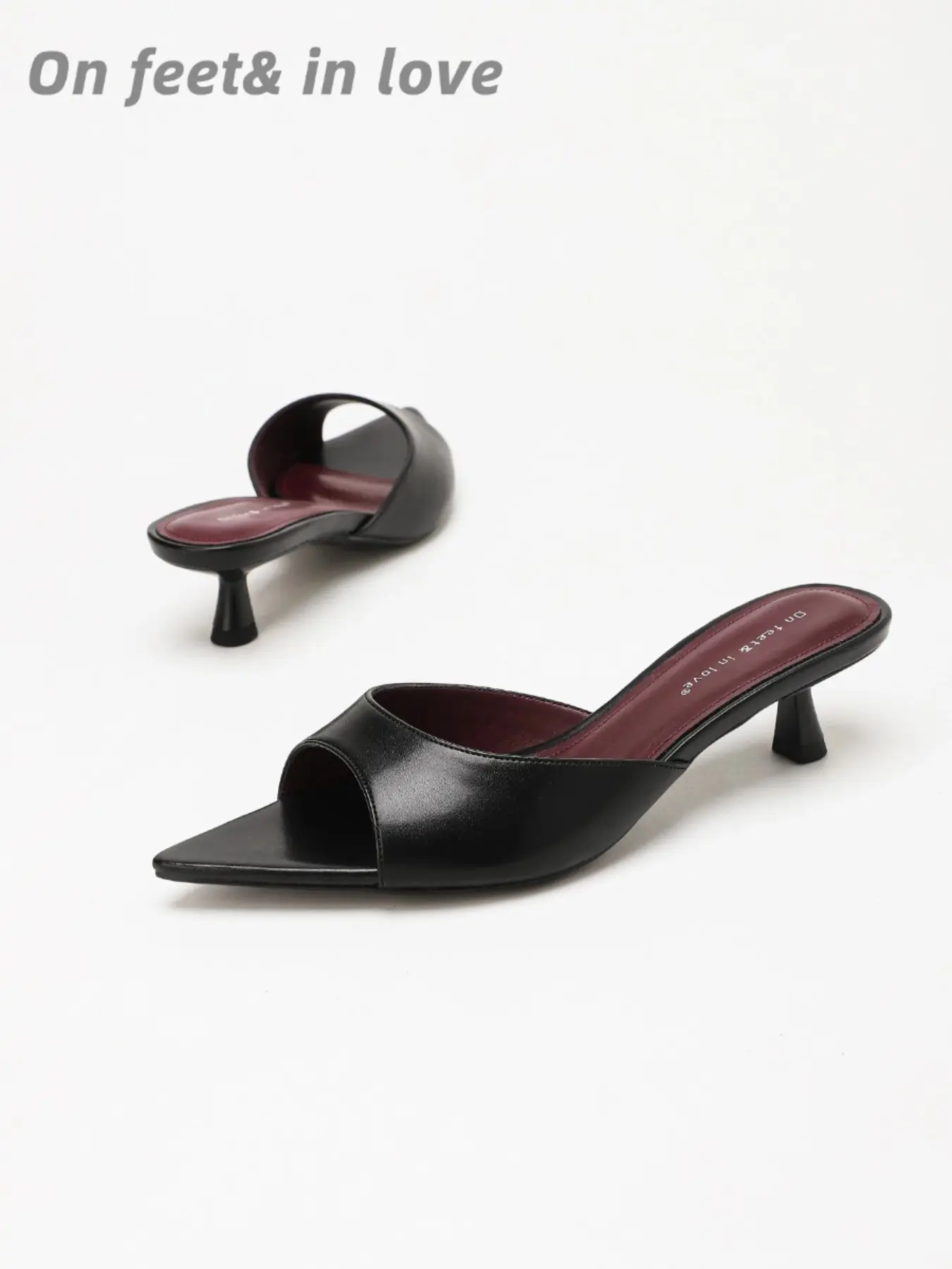 Women's soft sole high heel sandals, Footwear, Classy Sandals, All Sizes Smooth Faux Leather Pointed Peep Toe Flared Kitten Heel Slide Mules, Slip On Non Slip Cushioned Stable Low Heel Dress Sandals for Office Work Daily Commute Casual Brunch Date Outfits