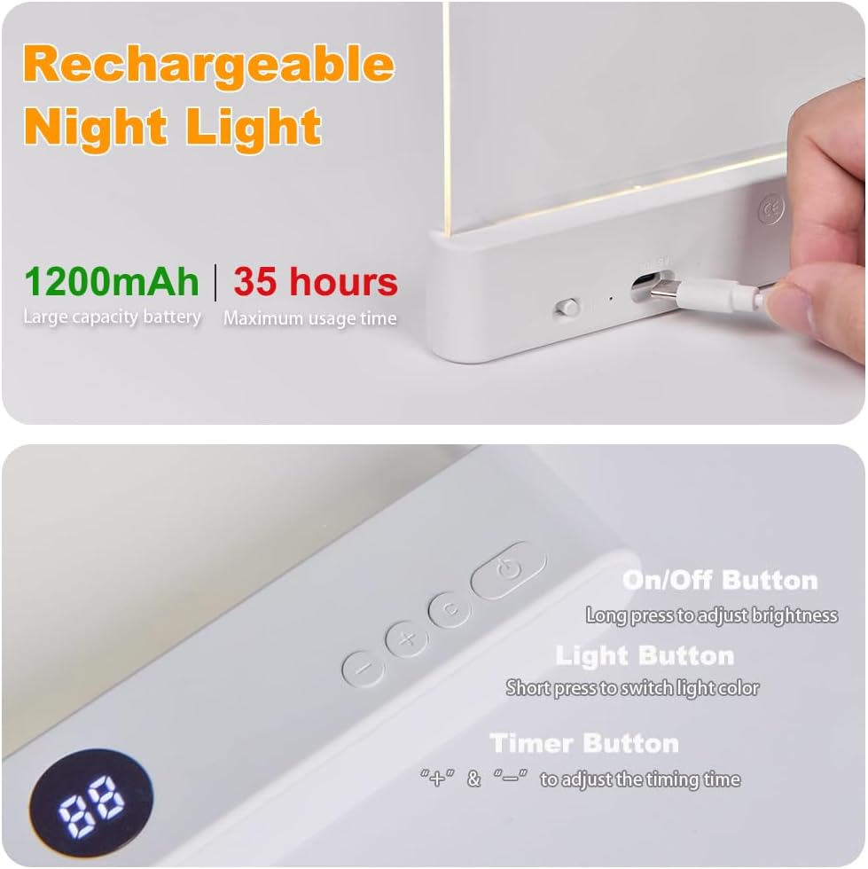 Book Light, Rechargeable Clear LED Flat Reading Light with & Timer, Dimmable Panel Plate Lamp Book Full Page Light for Reading in Bed at Night, Funny Gifts for Readers