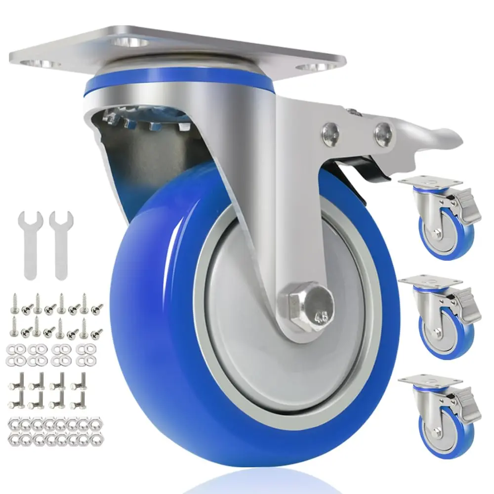 4 inch Caster Wheels, Casters Set of 4 Heavy Duty 2200 lbs with Locking, Outdoor Industrial Wheels for Workbench, , Cart, Trolly, Wagon