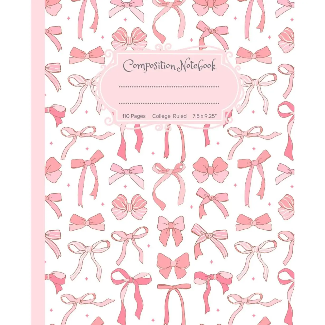 Pastel & White Bows College Ruled Composition Notebook - Super Cute Girly Aesthetic Design, Preppy Look, Paperback Office Stationery for Girls, School Supplies