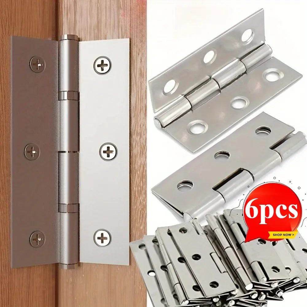 6pcs hinge furniture hinge cabinet door connection hinge six hole fixed stable load-bearing door and window drawer connection piece household bookshelf cabinet wardrobe door and window universal swing hinge installation hardware accessories
